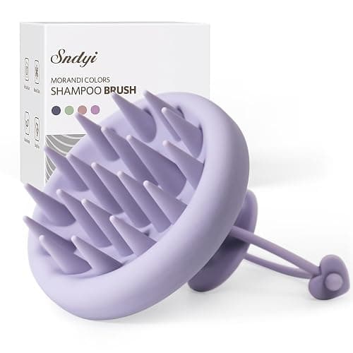 Sndyi Silicone Scalp Massager Shampoo Brush, Hair Scrubber with Soft Silicone Bristles, Scalp Scrubber/Exfoliator for Dandruff Removal, Wet Dry Scalp Brush for Hair Growth & Scalp Care, Gray Purple - Image 1