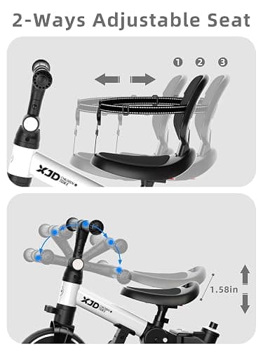 XJD Toddler Bike, 6 in 1 Folding Toddler Tricycle for 1-4 Year Old with Parental Control Handle, Balance Bike with Removable Pedal, Backrest, Adjustable Seat Height, First Birthday Gifts thumbnail 5