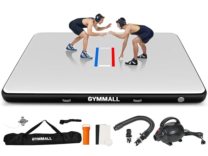 GYMMALL Wrestling Mat Inflatable 5FT/6.6FT/10FT/13FT/16.5FT, Foldable 4" Thick Jiu Jitsu Mats for Home Outdoor Indoor, Waterproof PVC Mat for Gymnastics, Water Yoga, PE Training, BJJ, MMA, Grappling - Image 1