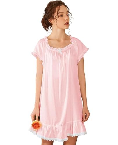 Nanxson Womens' Cotton Nightgown Short Sleeve Sleepwear Vintage Victorian Nightshirt Lounge Dress thumbnail 3