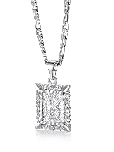 U7 Initial Letter Necklace for Men Women, 14K Gold/Silver Plated Square Capital Monogram Pendant Necklace from A-Z with 22+2 Inch Figaro Chain, Personalized Jewelry for Him - Image 1