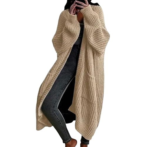 ZWRXW Womens Long Cardigan Sweaters Chunky Cable Knitted Open Front Cardigans Oversized Fall Winter Sweater Coat Outwear - Image 1