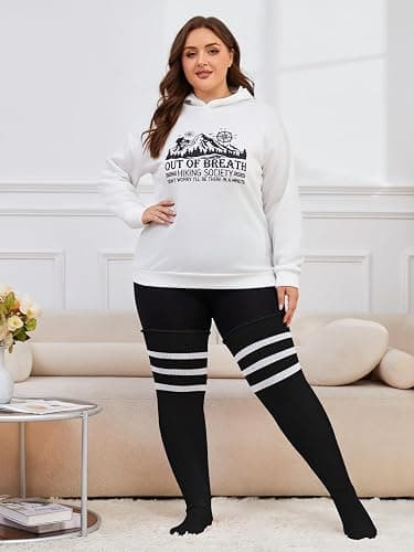 Moon Wood Plus Size Thick Thigh High Socks for Thick Thighs- Extra Long Striped Over the Knee Halloween Socks Leg Warmers thumbnail 4