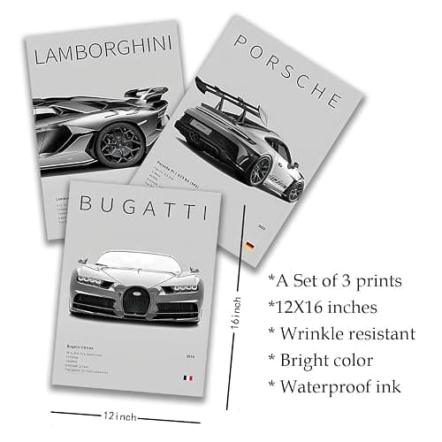 CSLGQGV Car Poster Vintage Racing Car Wall Art Supercar Canvas Prints Painting For Men Room Pictures Guys Dorm Room Aesthetics Decor Bedroom Office (black and white car frame, 12x16in) thumbnail 4