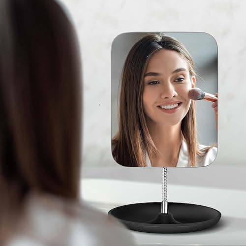 LFOYOU Table Vanity Mirror with Stand - Makeup Mirror for Desk - Adjustable Flexible Gooseneck, 360°Rotation Folding Portable Bathroom Shaving Cosmetic Mirror Square - Black thumbnail 5