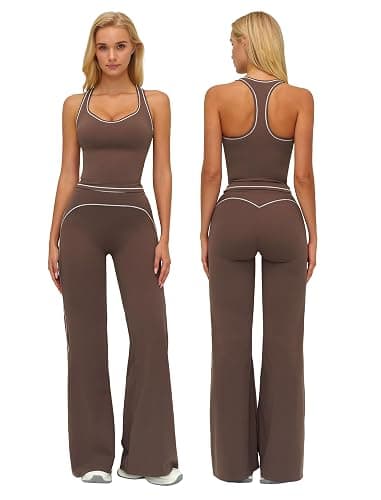 ABOCIW Two Piece Workout Sets for Women Racerback Tank Top Matching High Waist Wide Leg Yoga Pants Pilates Outfits - Image 1