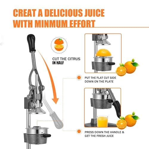 Gowintech Commercial Heavy Duty Cast Iron Hand Press Manual Orange Citrus Lemon Lime Grapefruit Pomegranate Fruit Juice Squeezer Machine with Stainless Steel Cup Grey thumbnail 6