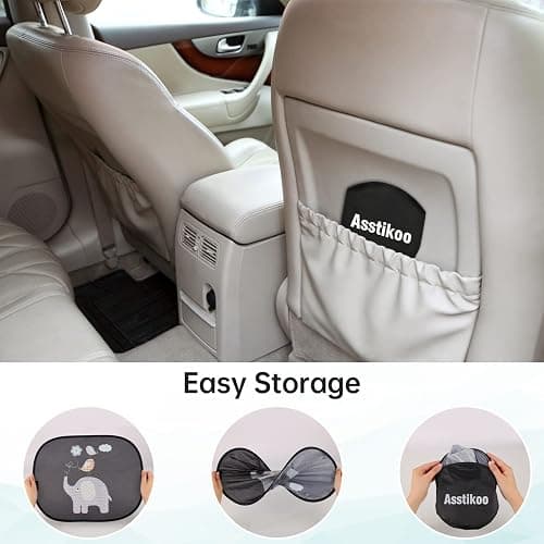 Asstikoo Auto Sonnenschutz Baby mit UV Schutz, 45x35.5cm Sonnenblende mit 8 Saugnäpfen, Autofenster Sonnenschutz für Kinder mit süßen Tier Motiven-2er Set - Schwarz thumbnail 5