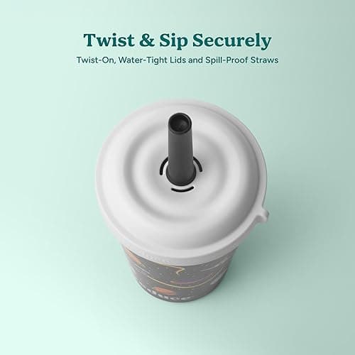 REDUCE GoGo's Kids Portable Tumbler Cups with Lids and Spill-Proof Straws - 10 Pack of Stackable 12 oz Tumblers with Twist-On Lids - Easy Storage, Dishwasher Safe - Club House thumbnail 5