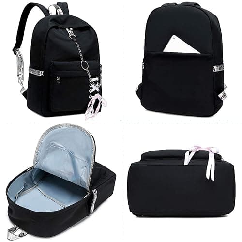 Hey Yoo Backpacks for Girls Backpack for School Bag Bookbag Aesthetic Cute School Backpack for Girls Teens (Black) - Black thumbnail 3