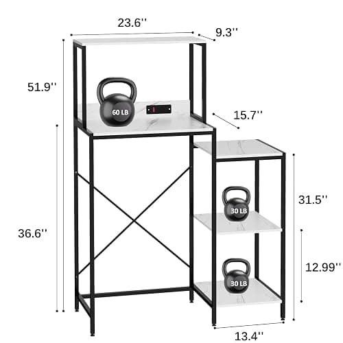 QieerHior Mini Fridge and Microwave Stand Over Refrigerator Storage Shelf with Power Outlet, 5 Tiers Adjustable Bakers Rack Cabinet Coffee Bar Appliance Organizer for Dorm Office,Marble-Look thumbnail 2