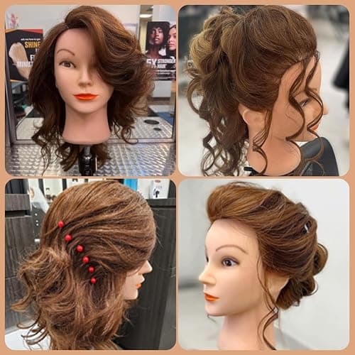 Opini Mannequin Head 100% Real Human Hair for Hairstyle Curling Practice | Cosmetology Manikin Doll Head 22-24" for Braiding Cutting, Ideal for Salon Hairdressers Barbers & Beginner Training (Brown) thumbnail 6