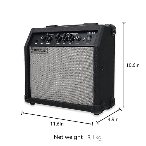 Electric bass Guitar Amplifier 20W Portable Practice amp Black Color Quality Workmanship mp3 6.5'' inch Speaker Input Treble Middle bass Volume Headphone Jack Easy Control Plate thumbnail 3