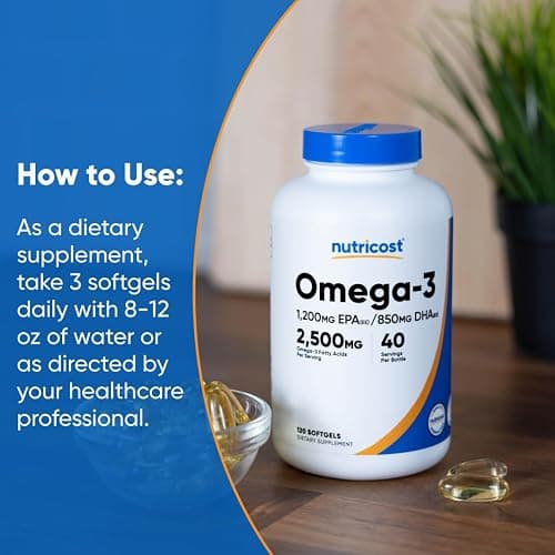 Nutricost Omega 3 Fish Oil - 2500MG, 120 Softgels (40 Serv) - Fish Oil, Wild Caught! 1200mg EPA 850mg DHA - Non-GMO, Gluten Free thumbnail 7