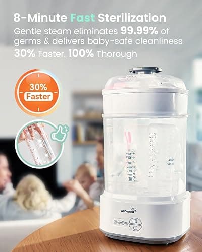 GROWNSY Bottle Sterilizer and Dryer, Compact Electric Steam Baby Bottle Sterilizer (Esterilizador de Biberones), Bottle Sanitizer for Baby Bottles, Pacifiers, Pump Parts thumbnail 4
