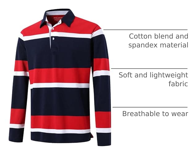 Men's Polo Shirts Long Sleeve Striped Dry Fit Casual Collared Pique Golf Polo Shirts for Mens thumbnail 4