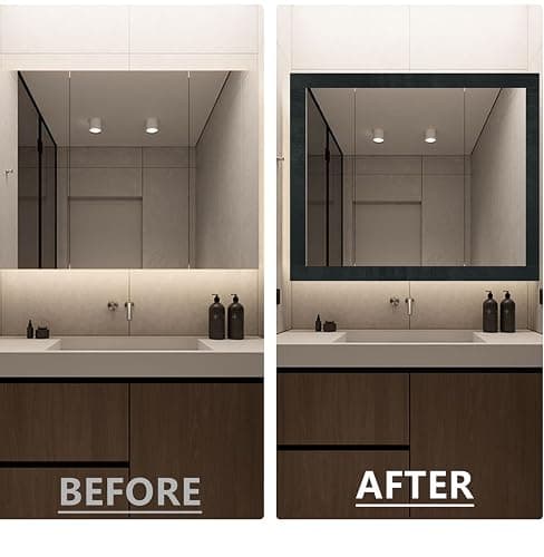 DESOMINOR 32FT Black Border Peel &Stick Black Wood Grain Wallpaper Border Removable Waterproof Bathroom Mirror Frame Sticker (Black, 3.93Inch X 32.8Ft) thumbnail 9