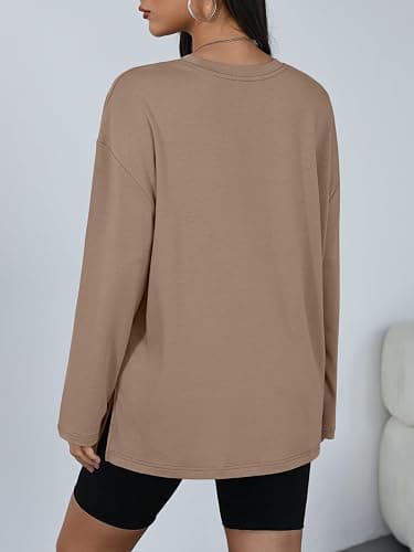 Trendy Queen Oversized Side Slit Tshirts for Women Long Sleeve Workout Tops Fall Fashion Gym Casual Tees Basic Y2K Clothes thumbnail 4