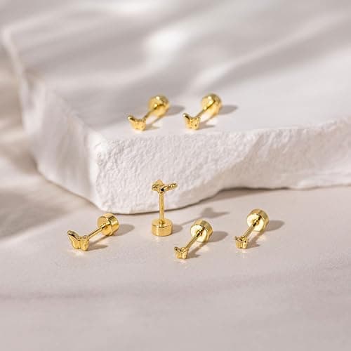 VRIUA 20G Tiny Flat Back Earrings for Women - 14K Gold/Silver Plated Small Flat Back Stud Earrings Hypoallergenic Cartilage Helix Piercing Jewelry thumbnail 6