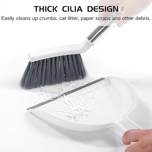 NACENA Mini Broom and Dustpan Set, Small Dust Pan and Brush Set with Handle Dustpan Teeth for Cleaning Hair Suitable for Office Desks Drawers Sofas Outdoor Camping, White & Gray thumbnail 5