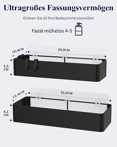 Kitsure Duschablage ohne Bohren - 2 Stück rostfreie Badezimmer Organizer, schnell trocknende Badregal ohne Bohren mit großer Kapazität, langlebige Shampoo Halterung für Duschel, 4027BL thumbnail 2