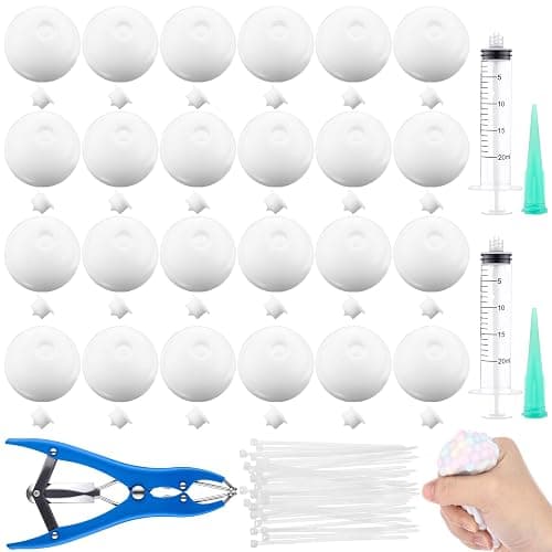 Simgoing 24 Pcs Stress Ball Making Kit Squishy Skins DIY,Milky | Vacuum Device Expander Tool Included, Your Own Fidget Pressure Balls, Sensory Relief for Adults, DIY Craft Activity Set - Image 1