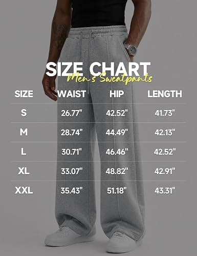 HeSaYep Men's Baggy Sweatpants Fleece Lounge Wide Leg Sweat Pants | Open Bottom Cotton Pants Winter Thermal Straight Leg Pants Athletic Gym Workout Running Sleep Casual Sweatpants with Pockets thumbnail 6