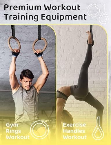 GHB Gymnastic Rings Wooden Gym Rings 1.25" Olympic Rings Adjustable Straps Pull Up Rings Sets for Workout Bodyweight Fitness Training thumbnail 7