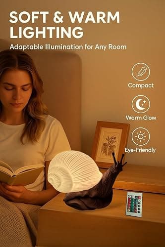 Delta Loom Glowing Snail LED Table Lamp - USB Powered, 15 Color Changing Modes, Dimmable Night Light with Switch - Warm White & Multicolor Lamp for Kids, Adults, Bedroom, Desk, and Gifts thumbnail 6