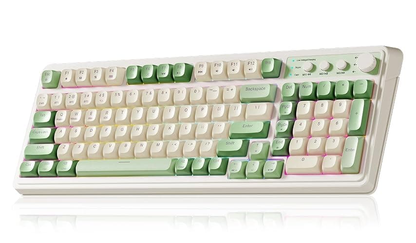 AULA S99 Gaming Keyboard, Wireless Computer Keyboards, Tri-Mode Bluetooth/2.4GHz/USB-C Custom Creamy Keyboard with Number Pad, RGB Backlit Media Knob Cute Programmable Keyboard for PC Gamer - Green - Image 1