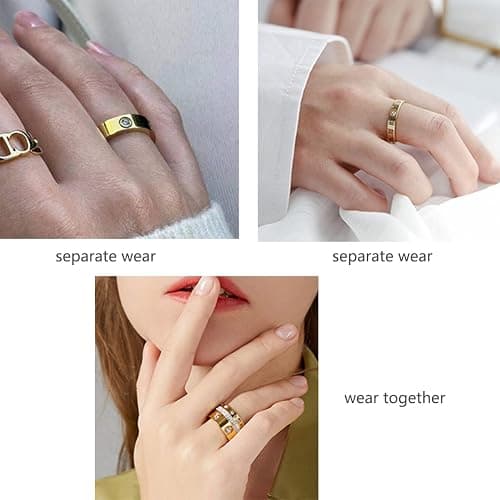 YIKOXI Love Friendship Gold Rings Set for Women 18K Gold Plated Titanium Steel Dainty Cubic Zirconia Rings Fashion Stacking Bands Valentines Day Mother's Day Christmas Day Best Gifts thumbnail 7