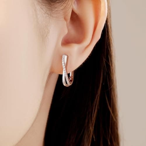 CYMYSS 925 Sterling Silver Hoop Earrings for Women, Small and Large Trendy Hoops Hypoallergenic Huggie Earrings Statement Fashion Jewelry Gifts for Sensitive Ear - Double Loop thumbnail 2