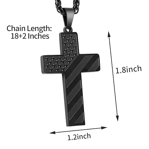 DuoDiner Stocking Stuffers Christmas Gift-18+2 Inch Cross Necklace Bible Verse Stainless Steel American Flag Pendant Chain for Men Boys Cross Jewelry Gift thumbnail 5