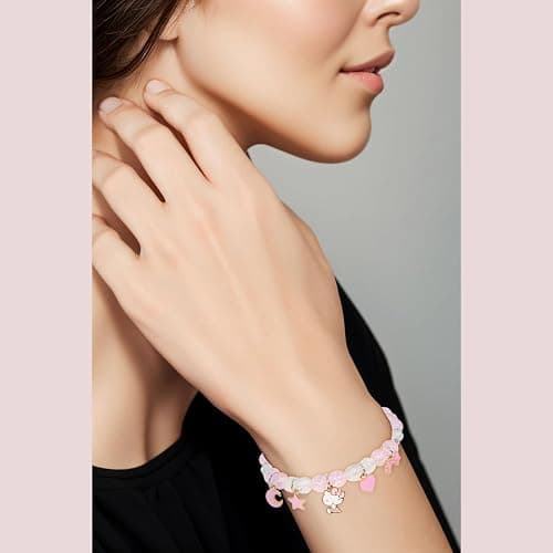 ISCSTO Cute Cat Bracelet Cute Cartoon Kawaii Elastic Beaded Bracelets for Women Kawaii Stuff Bff Cat Bracelets for Birthday Christmas thumbnail 4