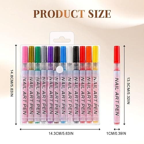Fiopet 12 Colors Nail Art Pens Set, 2026 New Nail Art Markers Doodle Pen for Kids Adults, Nail Polish Pens Quick Dry Nail Art Tools for Polishing Dotting Painting Liner DIY (1Set) thumbnail 2