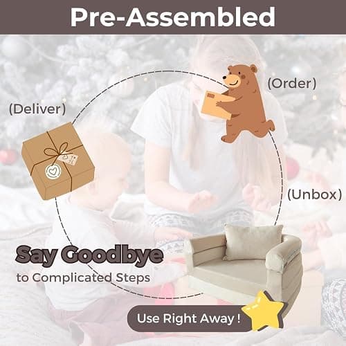 Wonder Space Kids Foam Couch with Blanket & Pillow, Pre-Assembled Toddlers 3-in-1 Convertible Sofa, Indoor Foadable Lounger Chair & Flip Open Floor Bed for Boys & Girls (Ivory) thumbnail 4