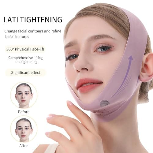 V-Line Lifting Mask, Chin Strap for Sleeping, Jawline Wrap, Medium, Pink thumbnail 3
