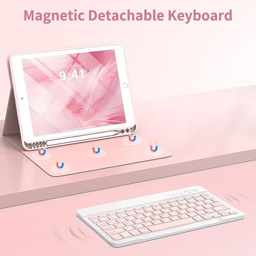 KBCASE Keyboard Case for iPad 9th/8th/7th Generation 2021/2020/2019, Compatible with iPad Air 3/Pro 10.5, Detachable Wireless Keyboard Case with Pencil Holder (Light Pink) thumbnail 3