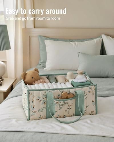 Blissful Diary Leaf Diaper Caddy Organizer, Stylish Nursery Storage Basket, Gift for Baby Shower, Newborn Essentials, Sage Leaf thumbnail 5