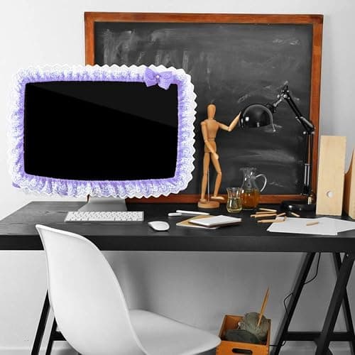 ZUYYON 2 Pcs 23''-26'' Lovely Computer Monitor Cover with Bow-Knot Cute Elastic Monitor Dust Cover Protector Monitor Accessories Laptop TV LCD Screen Monitor Decor(Purple) thumbnail 4