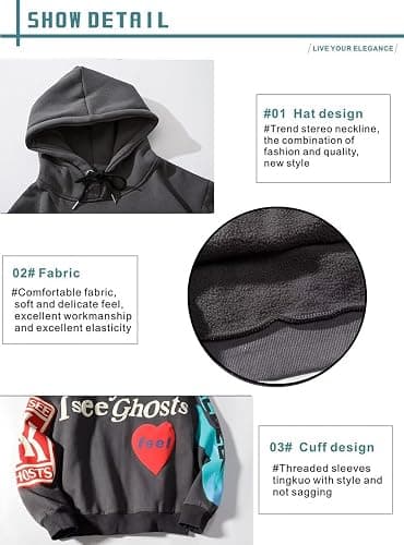Unisex Trendy Men's Lucky Me Generic Ghosts Sweatshirts Hip Hop Mens Pullover Hoodie Fashion Sweatshirt thumbnail 4