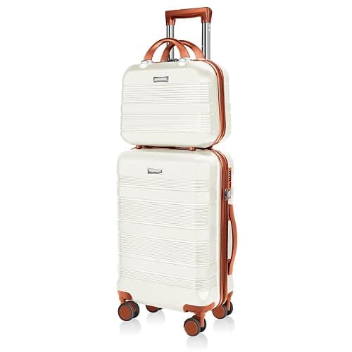GigabitBest Carry On Luggage 22x14x9 Airline Approved, Hard Case Luggage Sets 2 Piece, PC+ABS Small Luggage Suitcase with TSA Lock & Spinner Wheels (14/20) - Beige Brown - Image 1