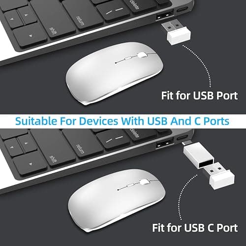 Wireless Mouse for Laptop, Bluetooth Mouse for MacBook Pro/Air/Mac/iPad/Chromebook/Computer -Rechargeale Dual Mode(USB 2.4Ghz + Bluetooth 5.2) Silent Cordless Mouse with USB C Adapter,Silver thumbnail 4