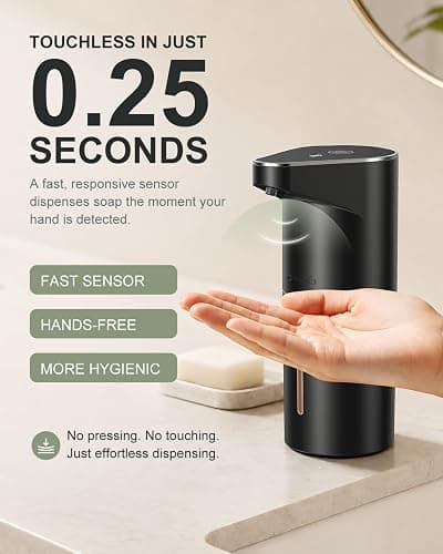 Fantictas Automatic Liquid Soap Dispenser, 3 Levels for Kitchen and Bath | For Hand and Dish Soap, Responsive Sensor, Type-C Charging, 90-day Use, Wall Mountable, IPX5 Waterproof, 350ML, Black Gel thumbnail 2