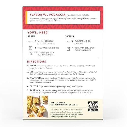 King Arthur Baking Company Crisp & Airy Focaccia Mix Kit 18.4 oz., Baking Mix - Ready in 1 hour (Pack of 2) thumbnail 5