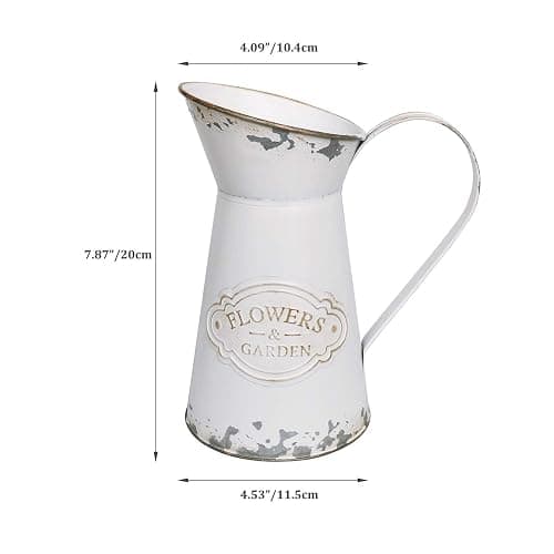 APSOONSELL Rustic Shabby Chic Vase Small Metal Vase Vintage Milk Jug Mini Pitcher Decorative Flower Vase Farmhouse Decor for Home, Kitchen, Bathroom thumbnail 2