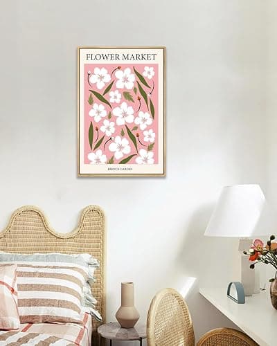 Gufro Flower Market Framed Wall Art,Pink Floral Wall Art Aesthetic Danish Pastel,Abstract Colorful Painting for Bedroom Living Room Dorm Gallery 16x24 inch thumbnail 4