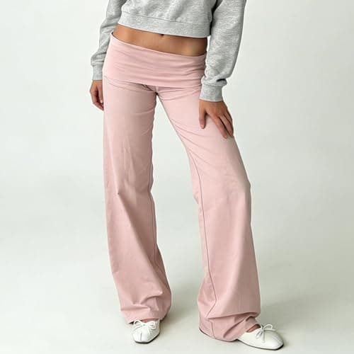 FOMOYUU Fold Over Lounge Pants for Women Y2K Low Rise Wide Leg Yoga Sweatpants Stretchy Foldover Pants Workout Bottoms thumbnail 6