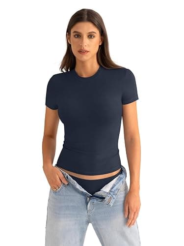 EasyGala Womens Cotton Crew Neck Short Sleeve Shirts Summer Top Trendy Fitted Crop Tops Basic Going Out Tee thumbnail 2