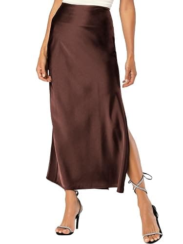 Skrtimory Womens Satin Silk Maxi Slit Skirt Elastic Waistband Maxi Long Satin Slit Skirts for Women - Image 1